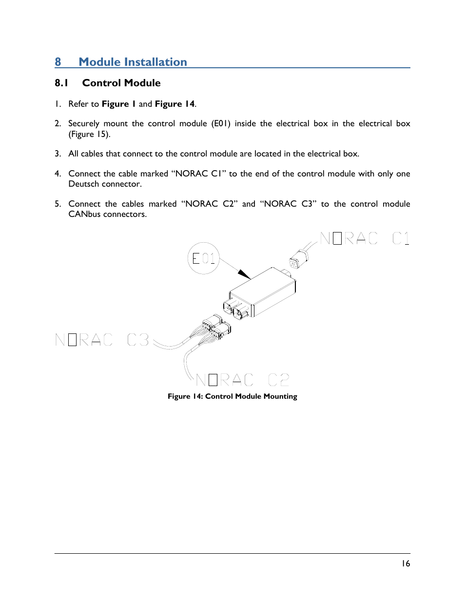 8 module installation, 1 control module | NORAC UC5-BC-RG10 User Manual | Page 19 / 31