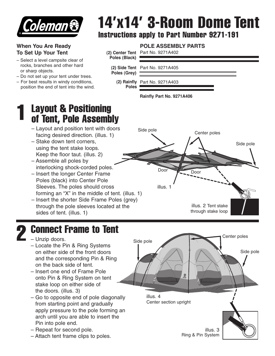 Coleman 9271A406 User Manual | 2 pages