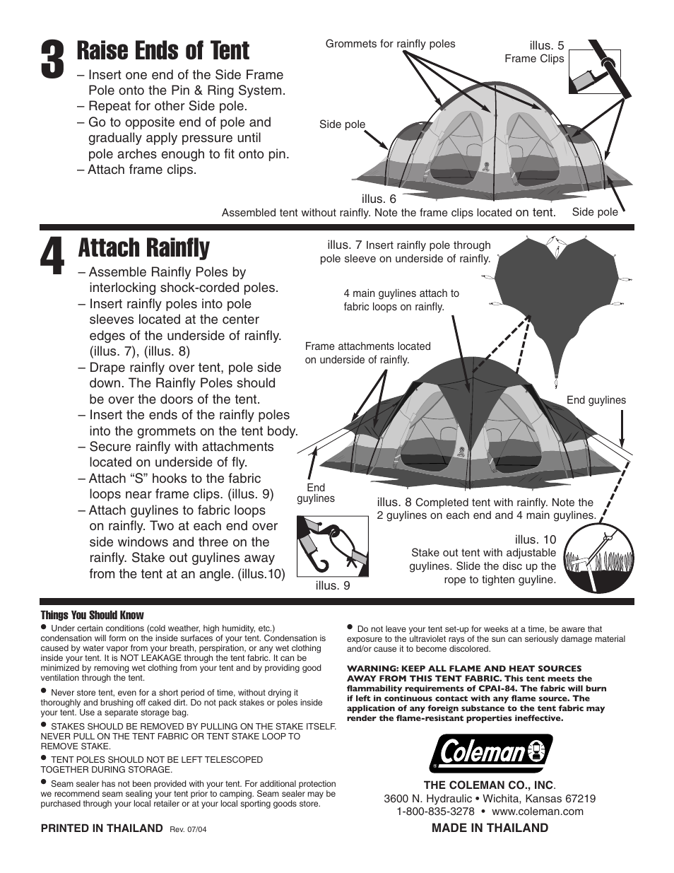 Raise ends of tent, Attach rainfly | Coleman 9271A406 User Manual | Page 2 / 2