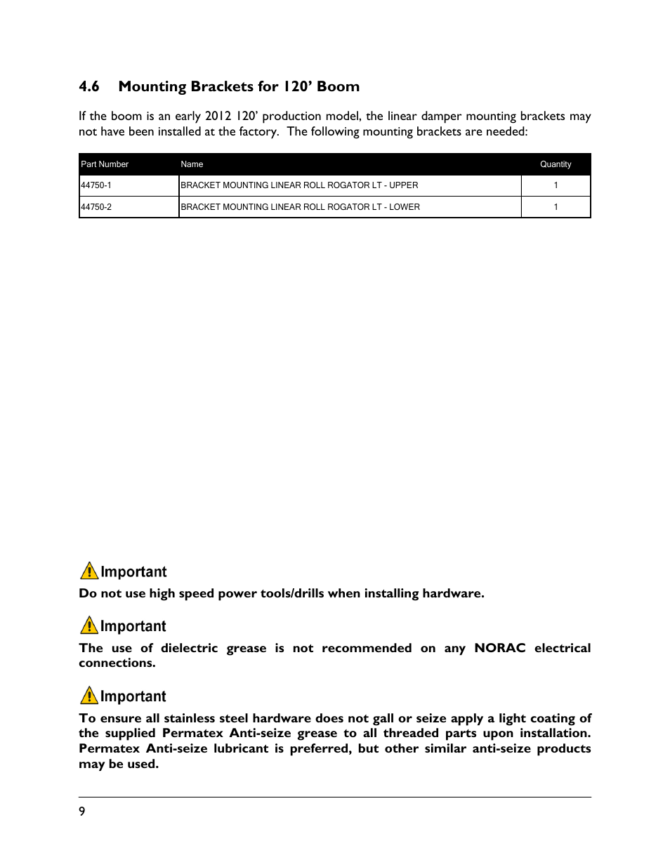 6 mounting brackets for 120’ boom | NORAC UC5-BC-RG12 User Manual | Page 12 / 41