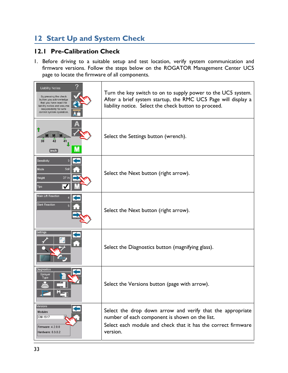 12 start up and system check, 1 pre-calibration check | NORAC UC5-BC-RG12 User Manual | Page 36 / 41