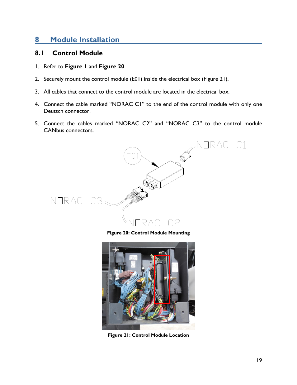 8 module installation, 1 control module | NORAC UC5-BC-RG13 User Manual | Page 21 / 38