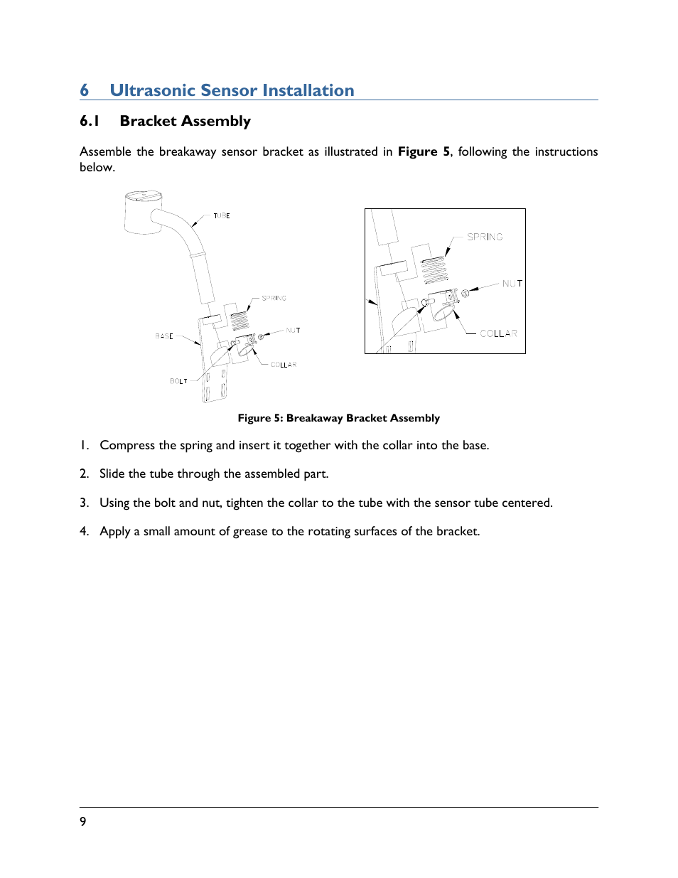 6 ultrasonic sensor installation, 1 bracket assembly | NORAC UC5-BC-SC02 User Manual | Page 12 / 35