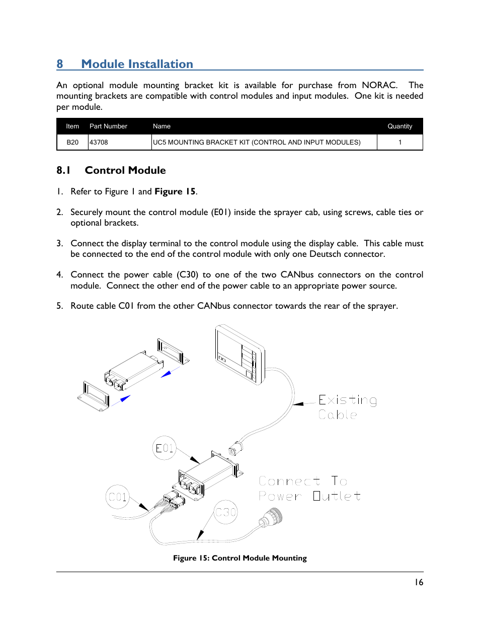 8 module installation, 1 control module | NORAC UC5-BC-SC02 User Manual | Page 19 / 35
