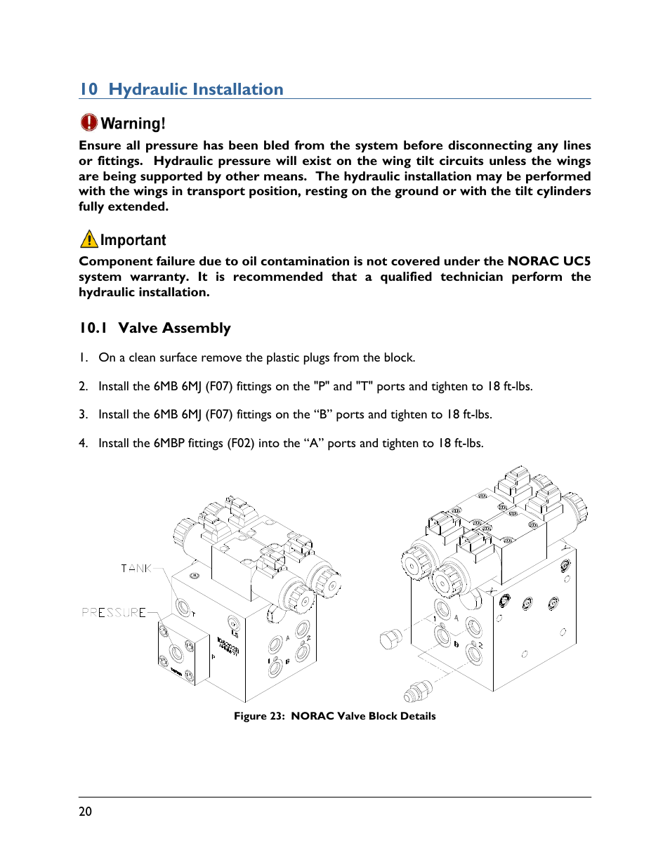 10 hydraulic installation, 1 valve assembly | NORAC UC5-BC-SC02 User Manual | Page 24 / 35