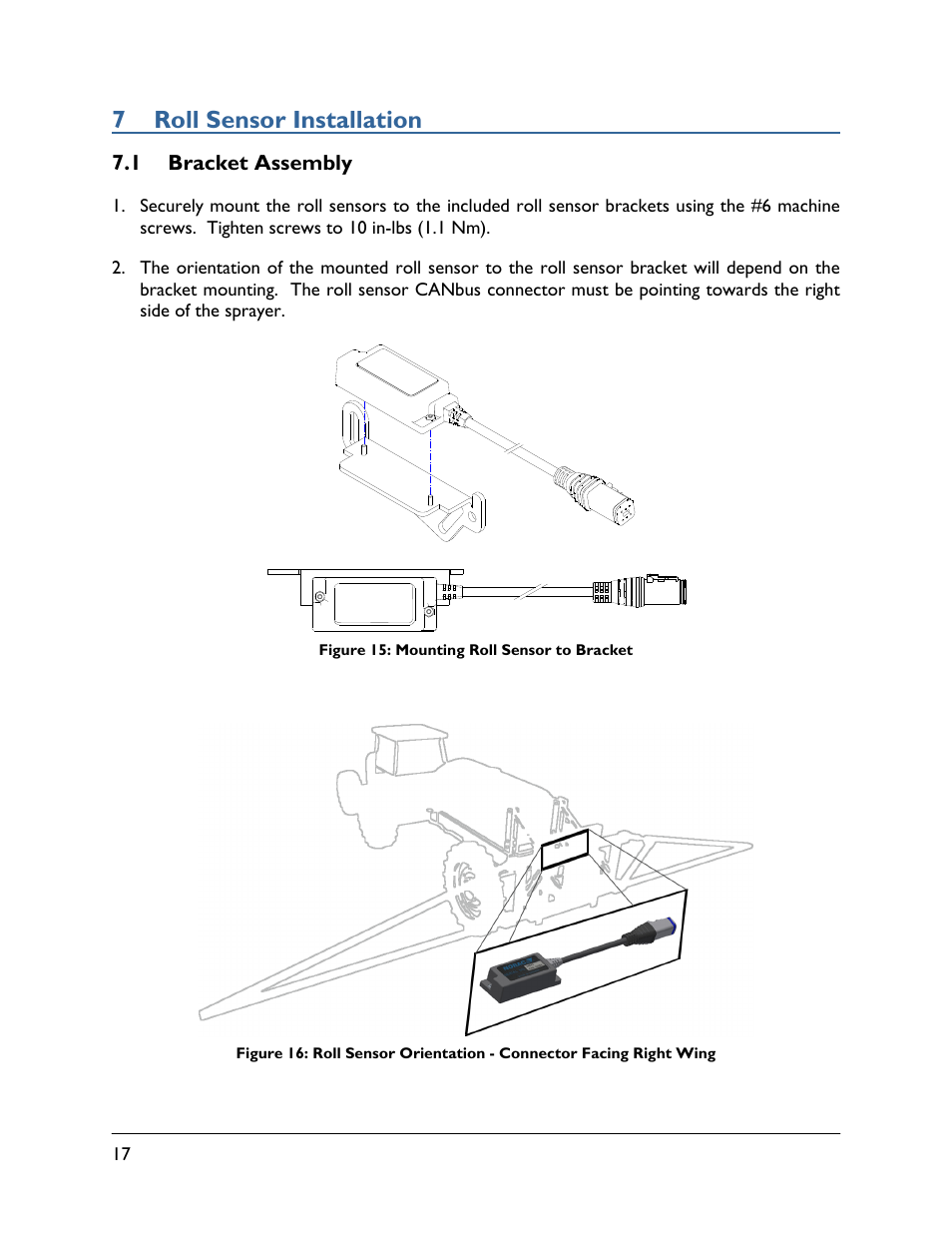 7 roll sensor installation, 1 bracket assembly | NORAC UC5-BC-TA01 User Manual | Page 20 / 38