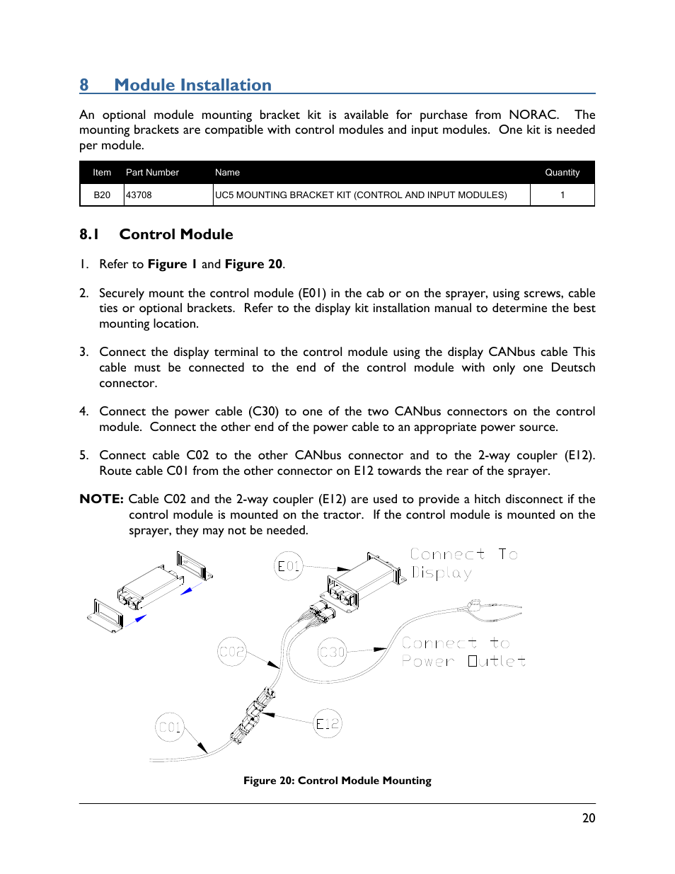 8 module installation, 1 control module | NORAC UC5-BC-TA01 User Manual | Page 23 / 38