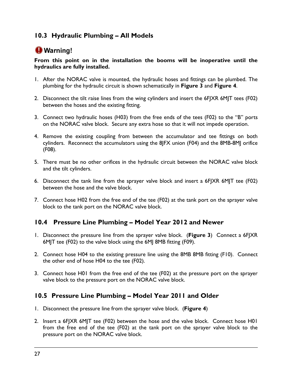 3 hydraulic plumbing – all models | NORAC UC5-BC-TA01 User Manual | Page 30 / 38