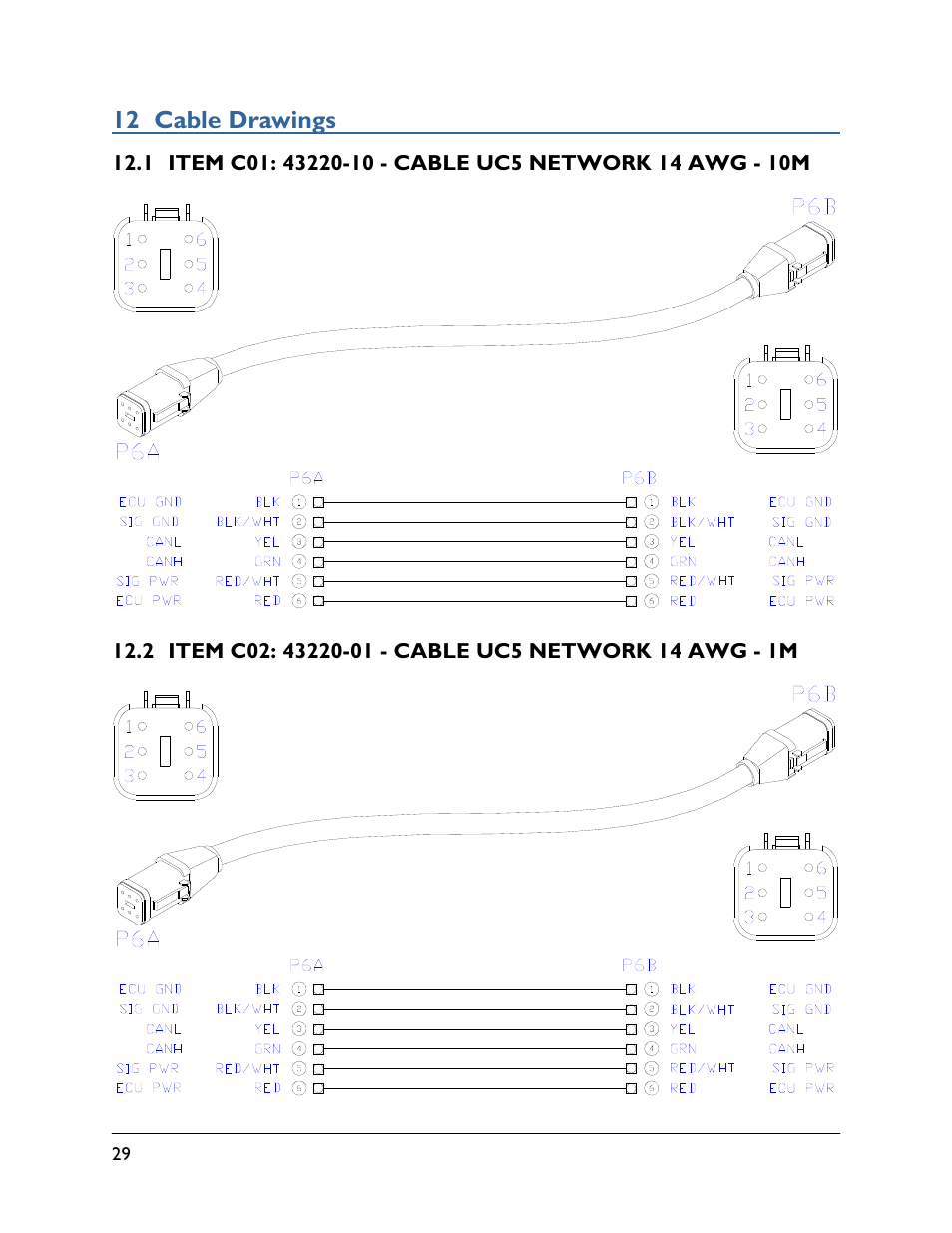 12 cable drawings, 1 item c01: 43220-10, 2 item c02: 43220-01 | NORAC UC5-BC-TA01 User Manual | Page 32 / 38