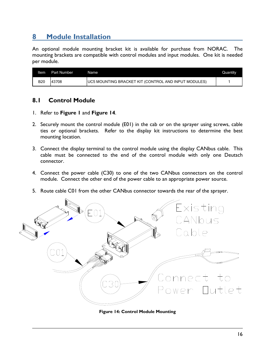 8 module installation, 1 control module | NORAC UC5-BC-FT01 User Manual | Page 19 / 34