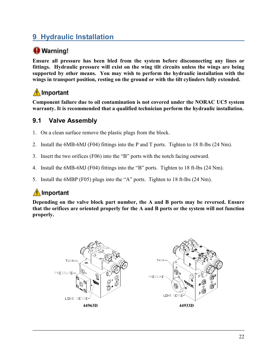 9 hydraulic installation | NORAC UC5-BC-FT02 User Manual | Page 25 / 35