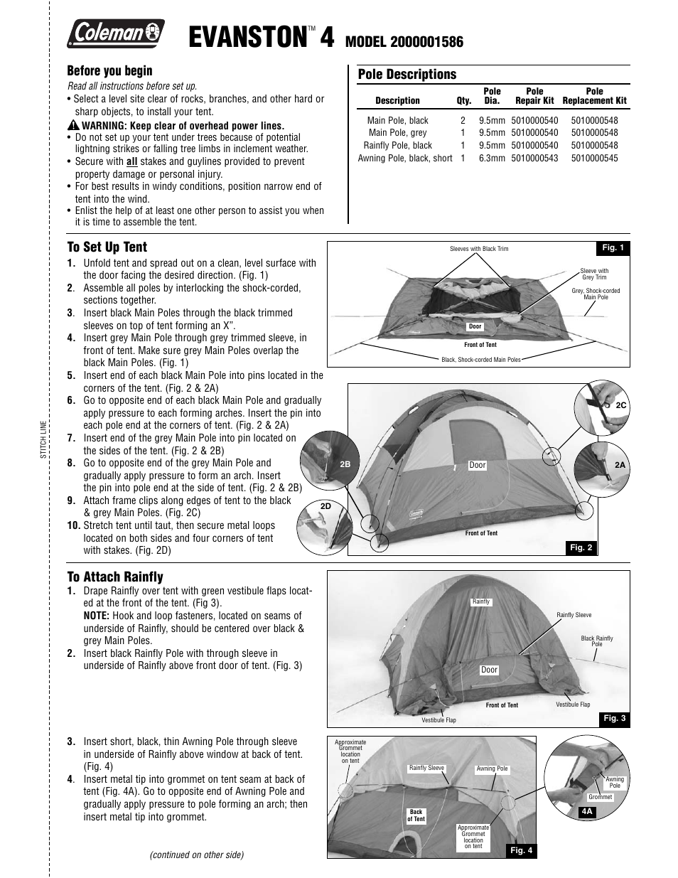 Coleman EVANSTON 4 2000001586 User Manual | 2 pages