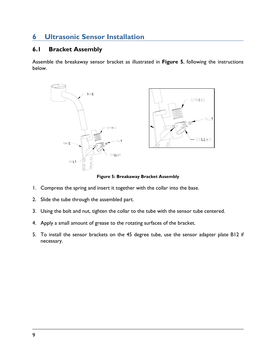 6 ultrasonic sensor installation, 1 bracket assembly | NORAC UC5-BC-HG01 User Manual | Page 12 / 36