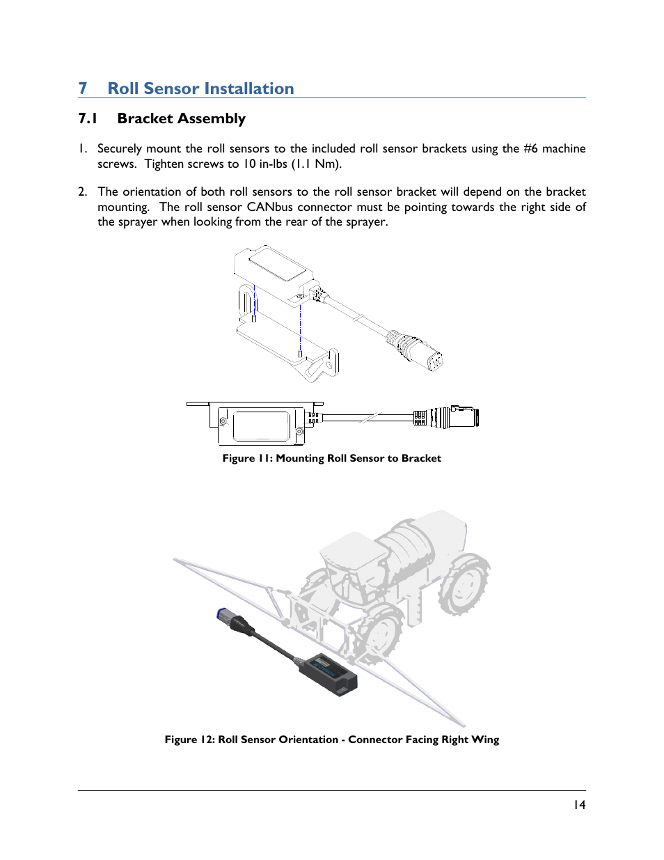 7 roll sensor installation, 1 bracket assembly | NORAC UC5-BC-HG01 User Manual | Page 17 / 36