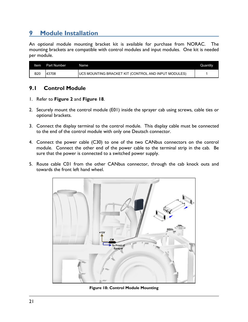 9 module installation, 1 control module | NORAC UC5-BC-HG01 User Manual | Page 24 / 36