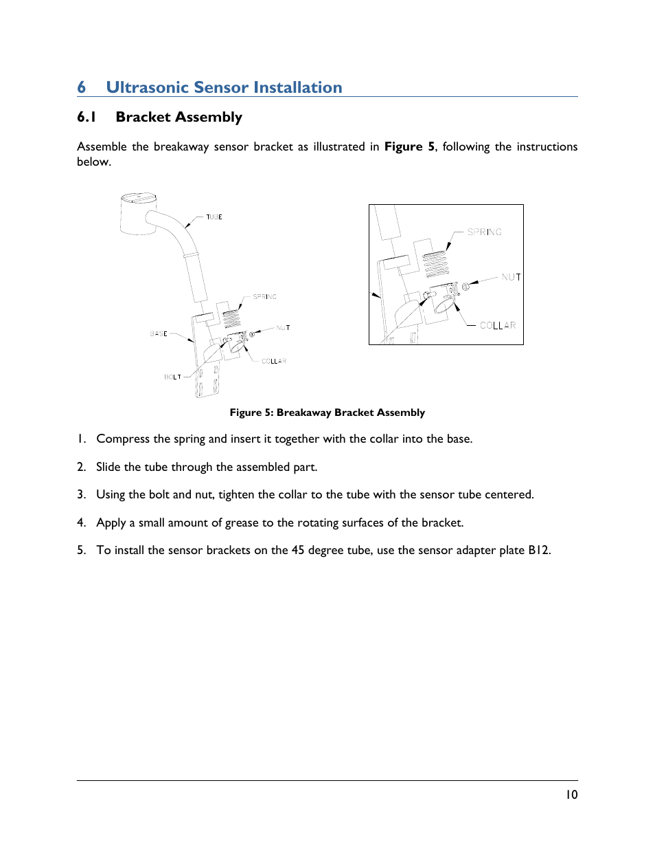 6 ultrasonic sensor installation, 1 bracket assembly | NORAC UC5-BC-HG02 User Manual | Page 13 / 37