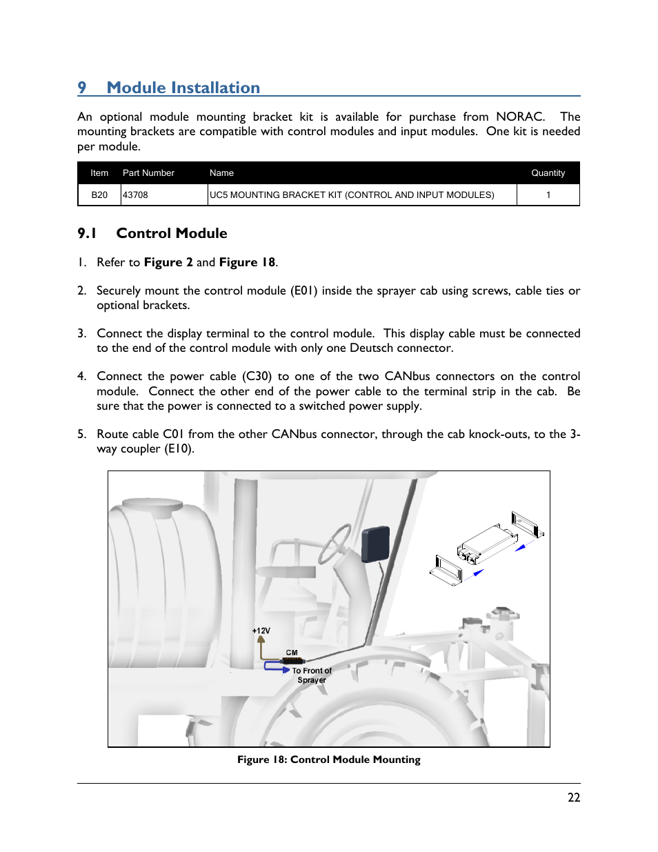 9 module installation, 1 control module | NORAC UC5-BC-HG02 User Manual | Page 25 / 37