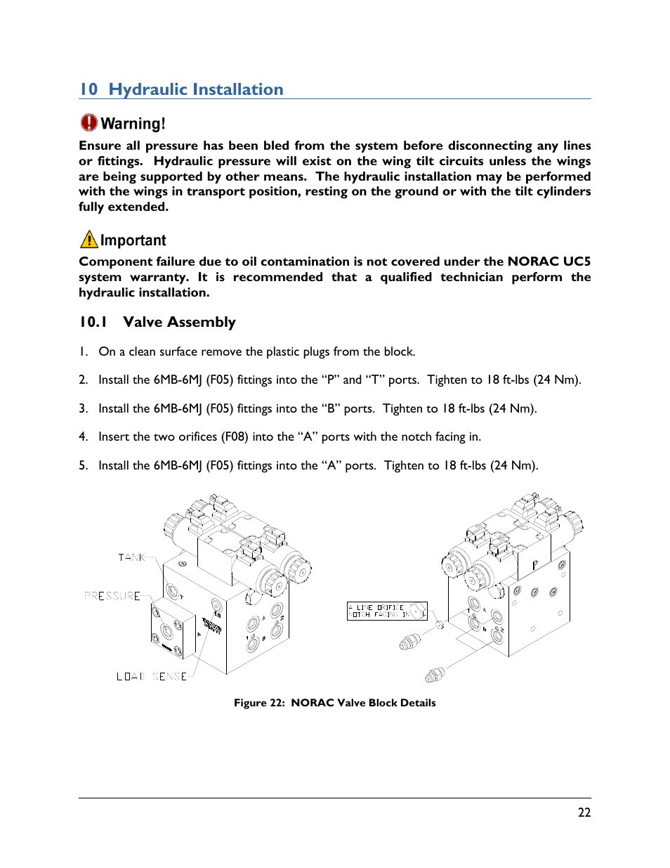 10 hydraulic installation, 1 valve assembly | NORAC UC5-BC-HG03 User Manual | Page 25 / 39