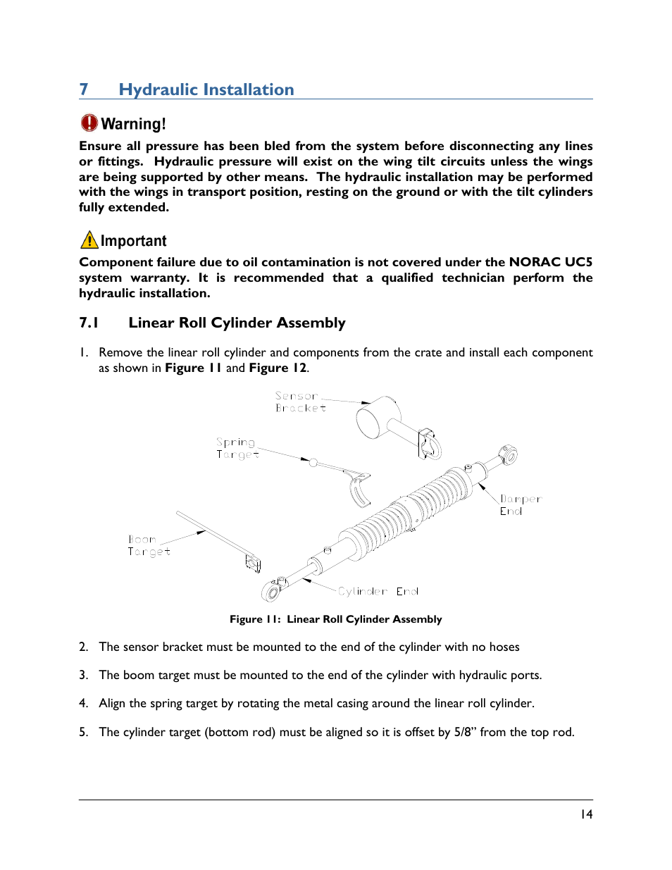 7 hydraulic installation, 1 linear roll cylinder assembly, 7hydraulic installation | NORAC UC5-BC-HG04 User Manual | Page 17 / 35