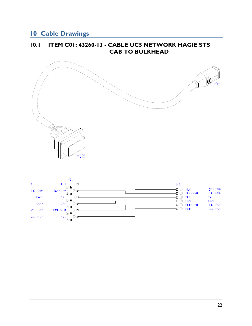 10 cable drawings, 1 item c01: 43260-13 | NORAC UC5-BC-HG06 User Manual | Page 25 / 35