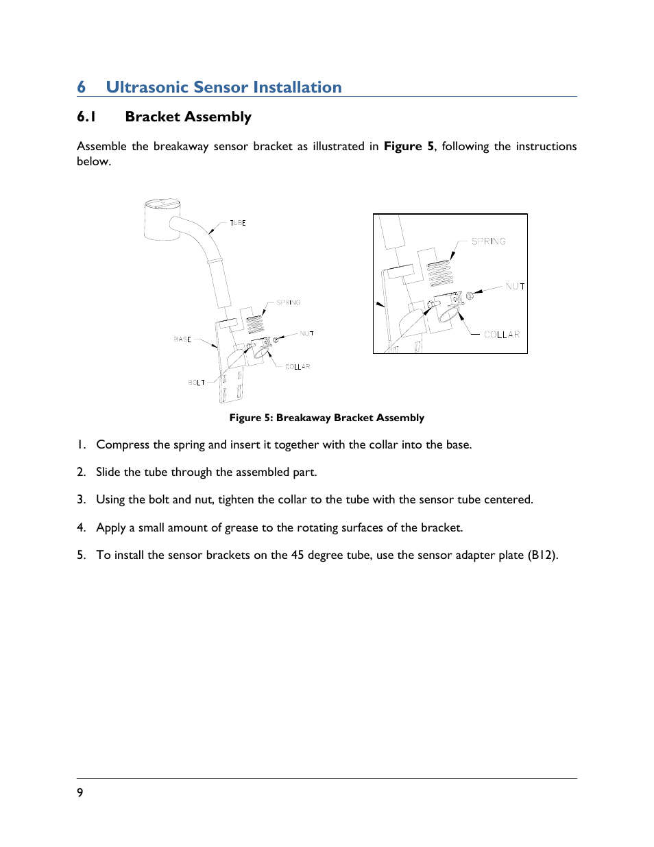 6 ultrasonic sensor installation, 1 bracket assembly | NORAC UC5-BC-HG07 User Manual | Page 12 / 40