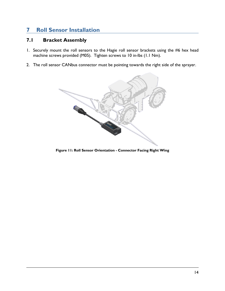 7 roll sensor installation, 1 bracket assembly | NORAC UC5-BC-HG07 User Manual | Page 17 / 40