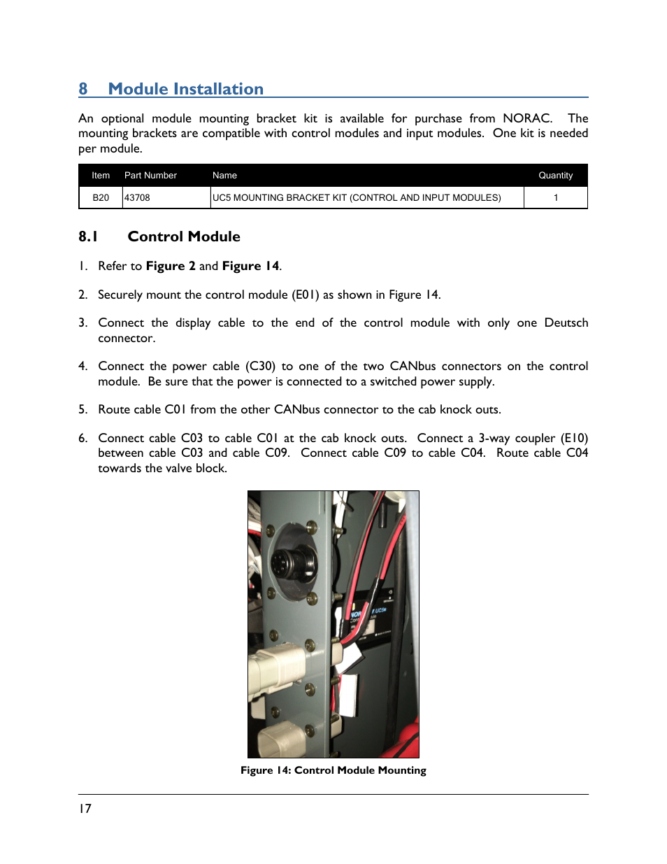 8 module installation, 1 control module | NORAC UC5-BC-HG07 User Manual | Page 20 / 40