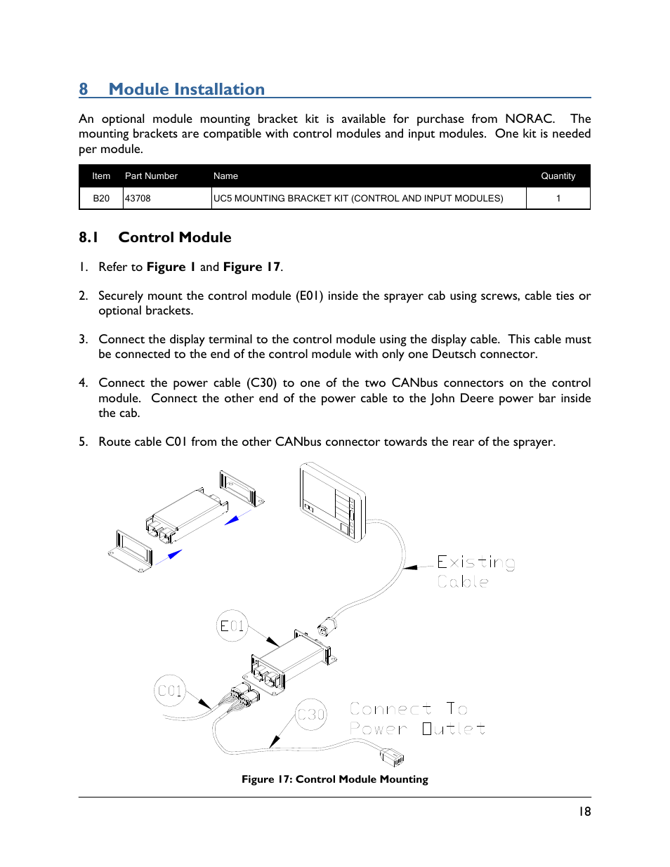 8 module installation, 1 control module | NORAC UC5-BC-KS01 User Manual | Page 21 / 44