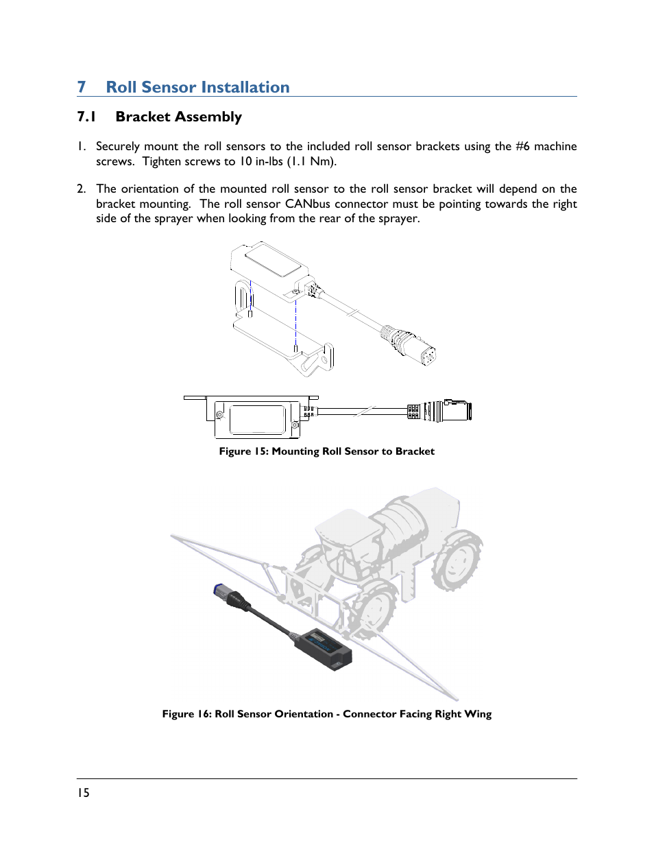 7 roll sensor installation, 1 bracket assembly | NORAC UC5-BC-WK01 User Manual | Page 18 / 39