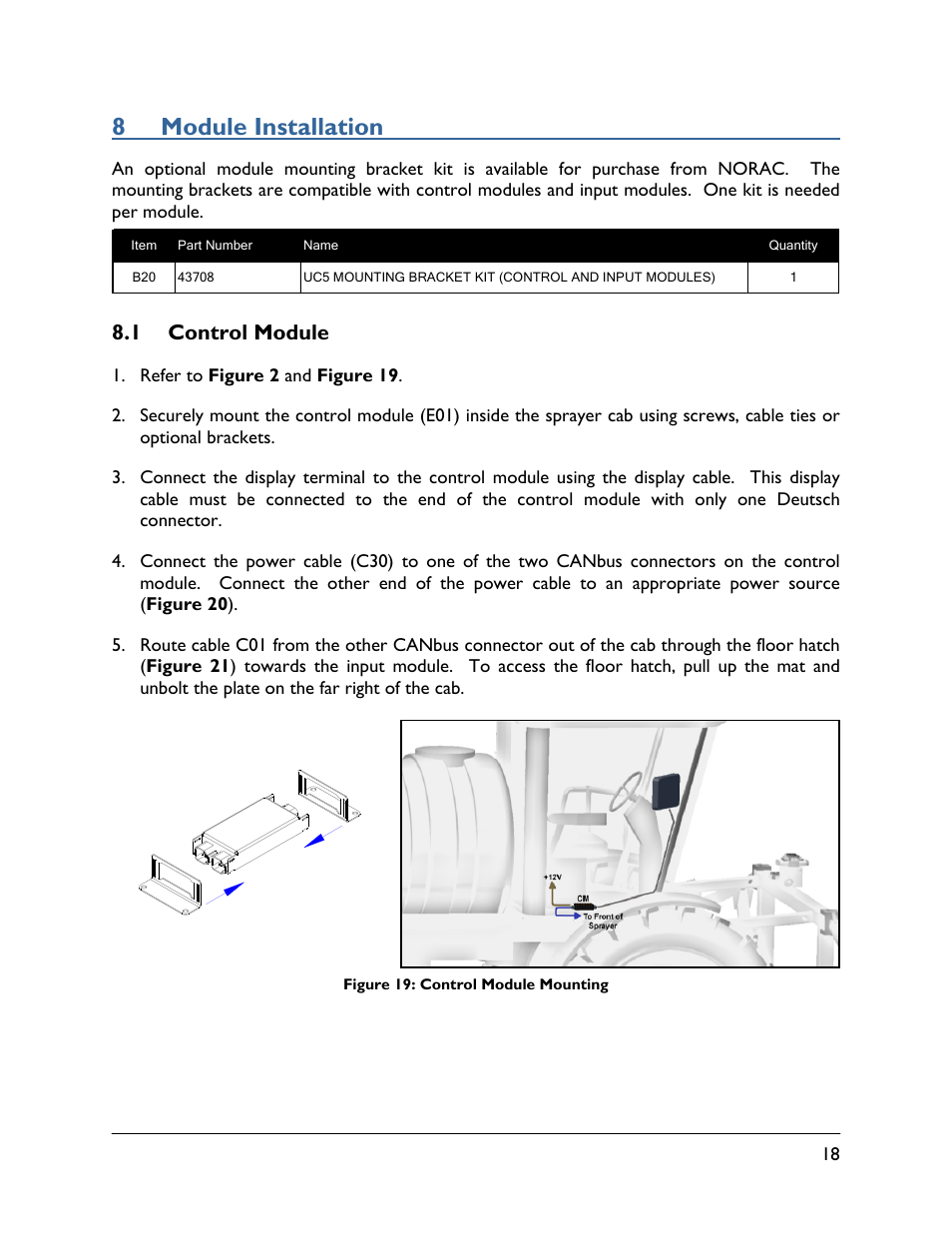 8 module installation, 1 control module | NORAC UC5-BC-WK01 User Manual | Page 21 / 39