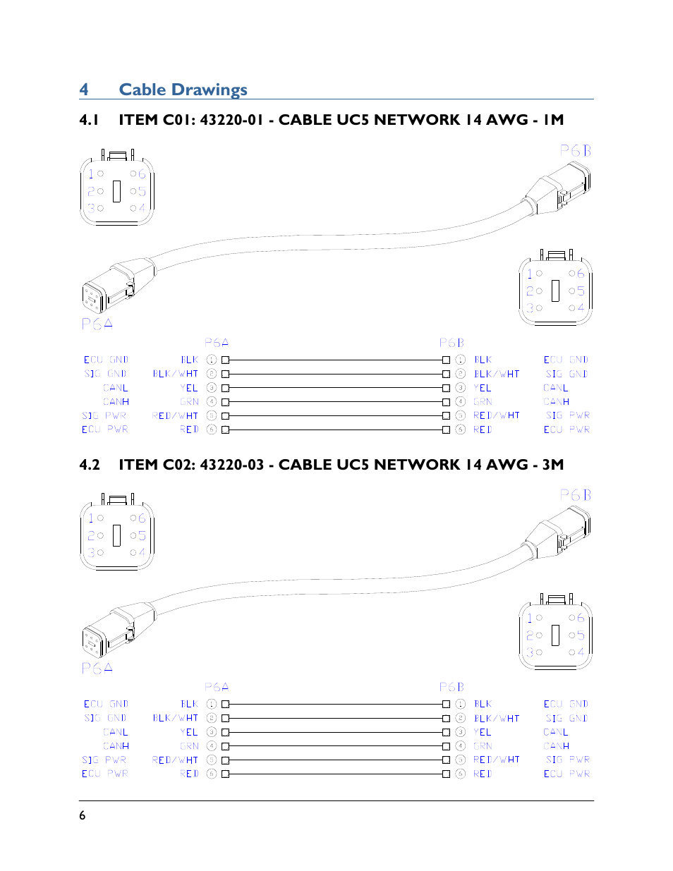 4 cable drawings, 1 item c01: 43220-01, 2 item c02: 43220-03 | 4cable drawings | NORAC PULSE-PT01 User Manual | Page 8 / 9