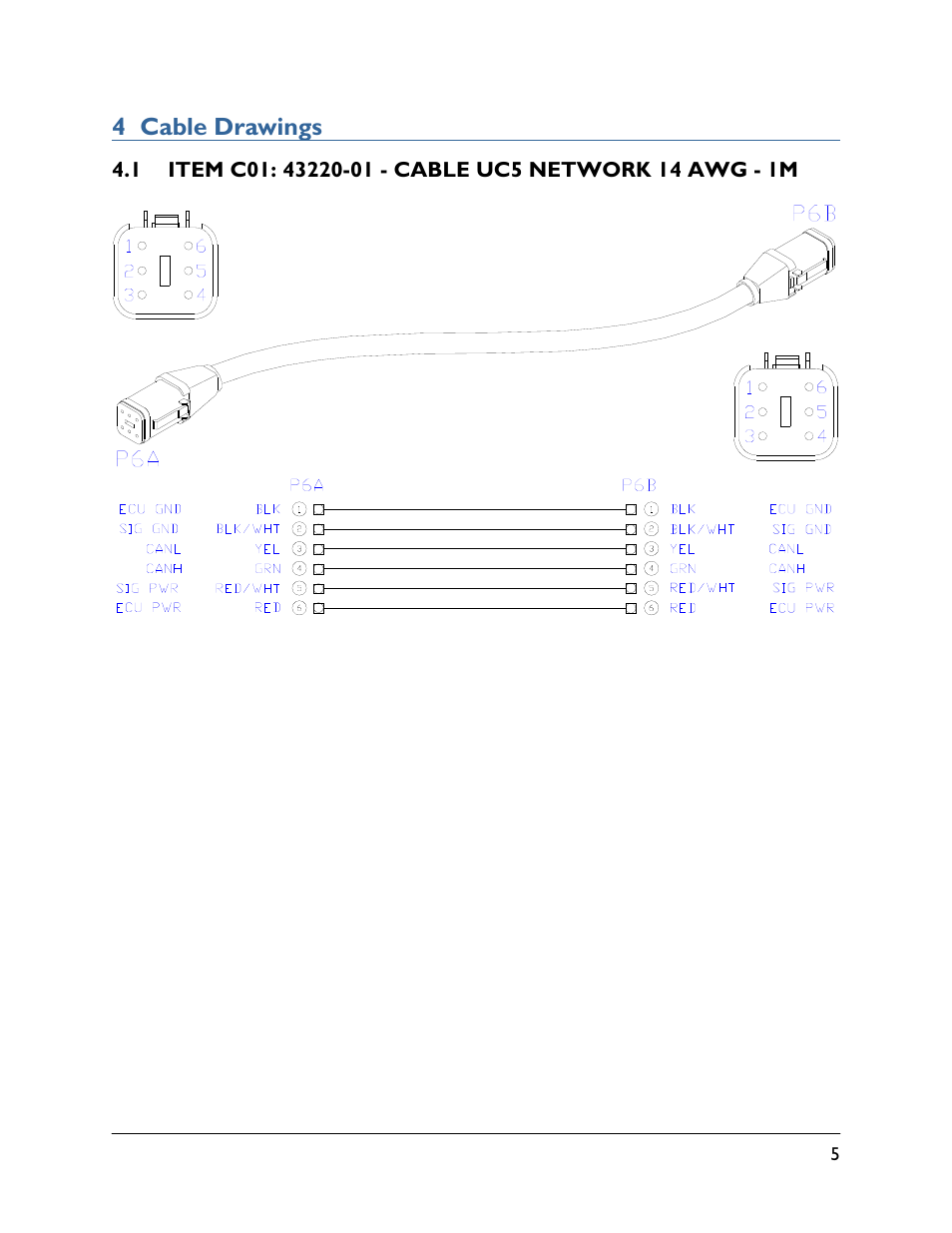 4 cable drawings, 1 item c01: 43220-01 | NORAC PULSE-SP01 User Manual | Page 7 / 8