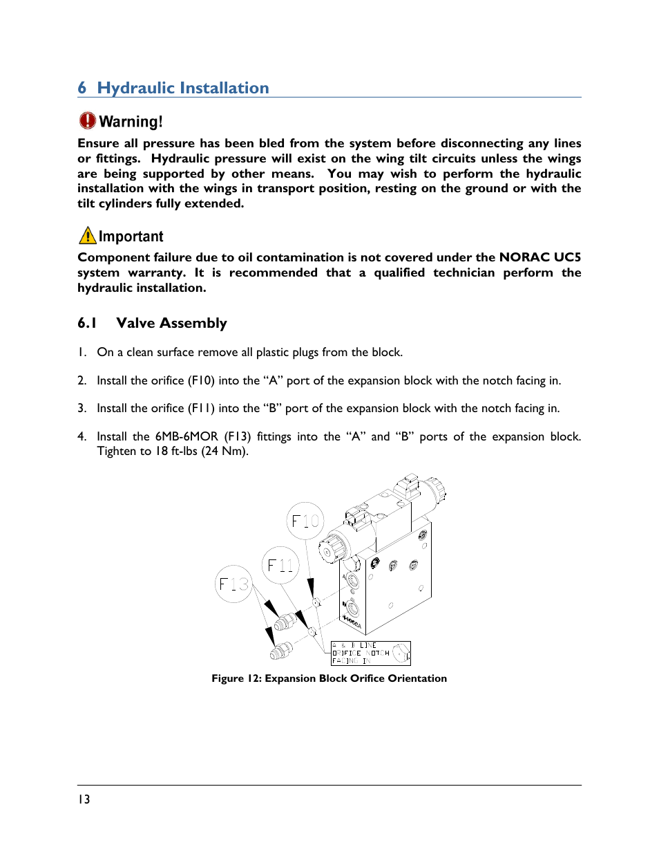 6 hydraulic installation, 1 valve assembly | NORAC 5467BC-4B-JD10 User Manual | Page 16 / 23