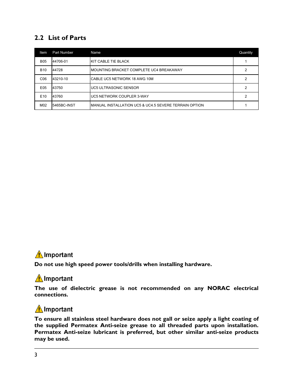 2 list of parts | NORAC 5465BC User Manual | Page 6 / 14