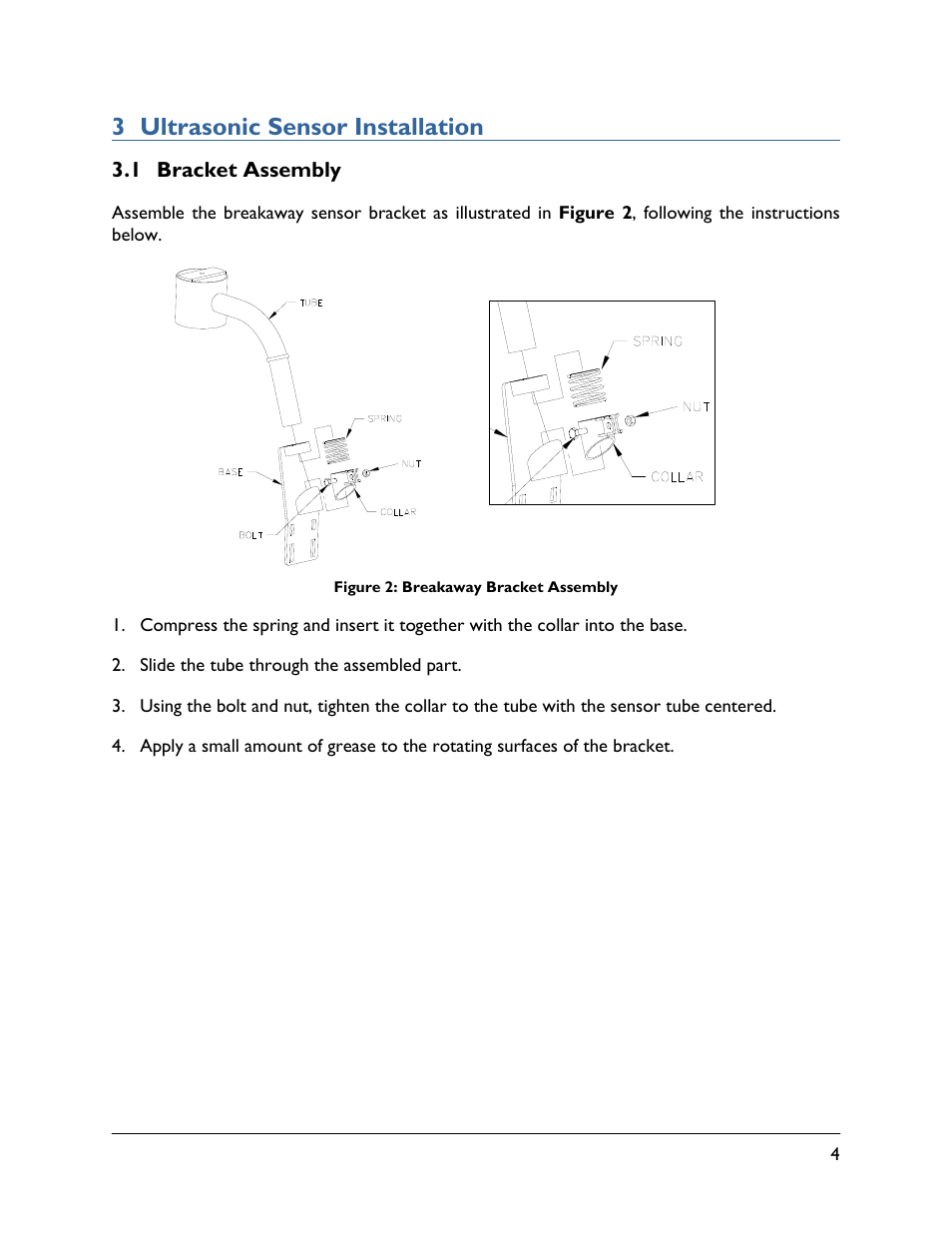 3 ultrasonic sensor installation, 1 bracket assembly | NORAC 5465BC User Manual | Page 7 / 14