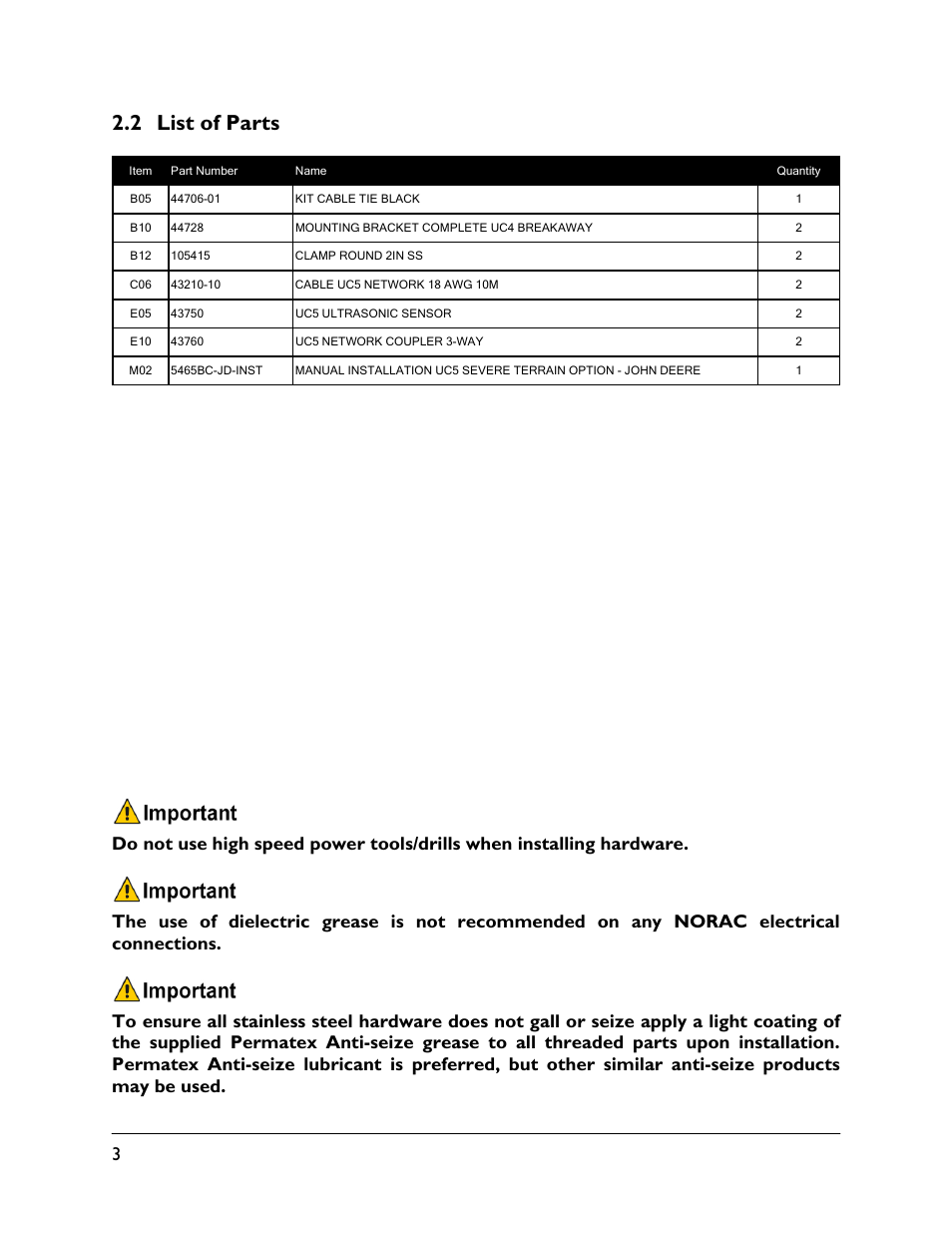 2 list of parts | NORAC 5465BC-JD User Manual | Page 6 / 14