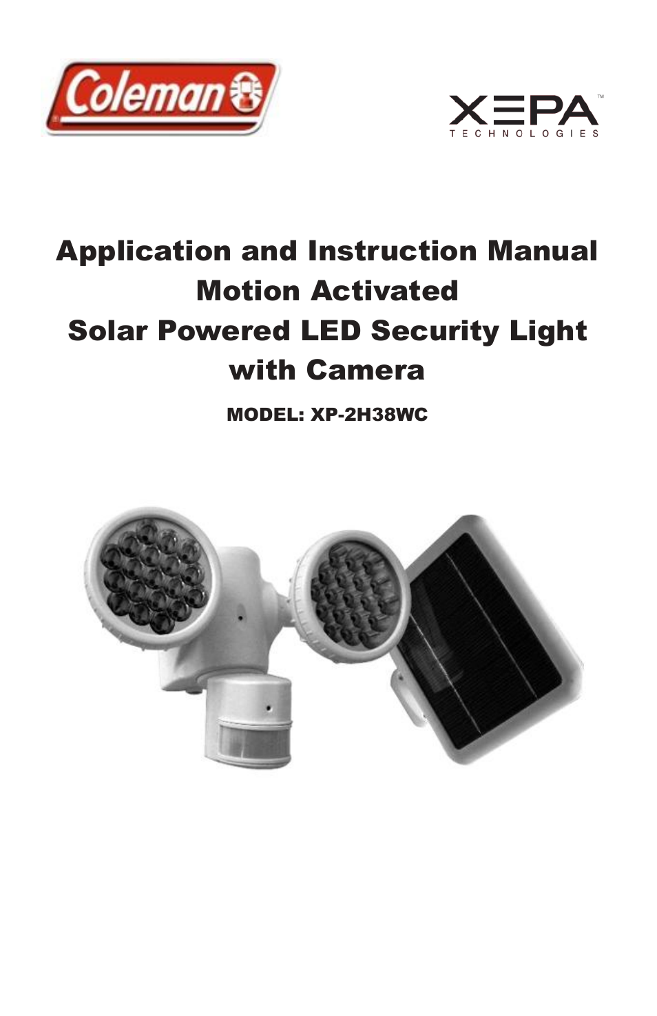 Coleman Motion Activated Solar Powered LED Security Camera Light with Camera XP-2H38WC User Manual | 8 pages