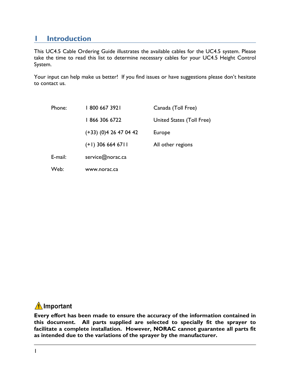 1 introduction | NORAC UC4.5-BC User Manual | Page 4 / 92