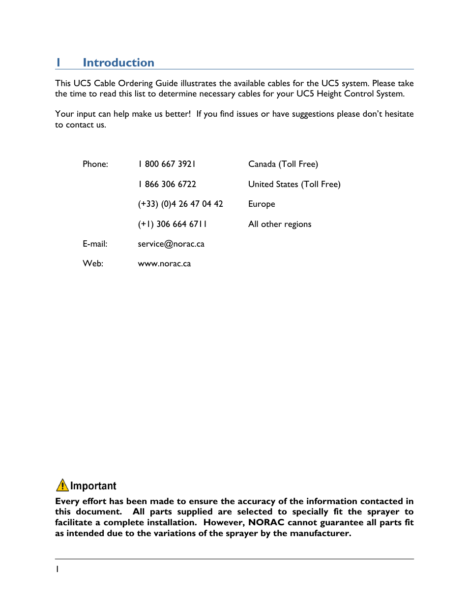 1 introduction, 1introduction | NORAC UC5-BC-CBL User Manual | Page 4 / 93