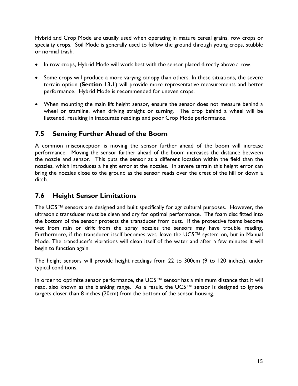 5 sensing further ahead of the boom, 6 height sensor limitations | NORAC UC5-BC-ECHO-VT User Manual | Page 19 / 55