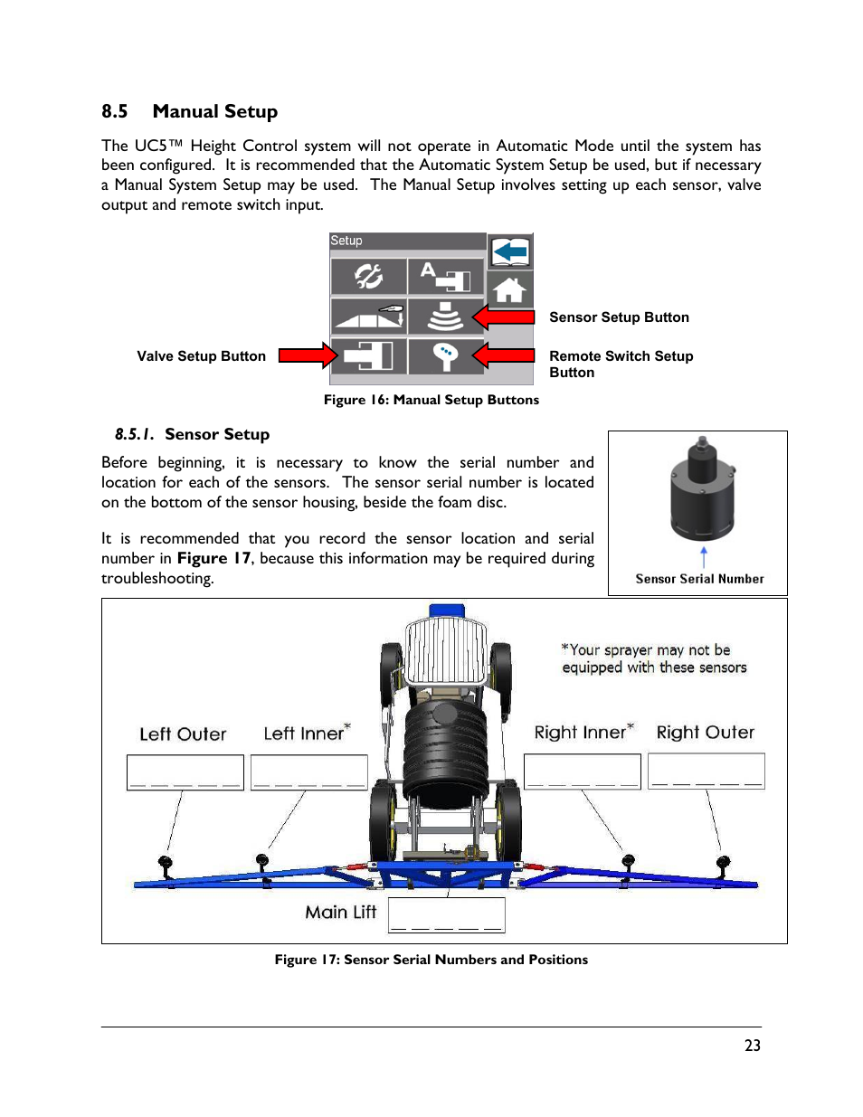 5 manual setup, Sensor setup | NORAC UC5-BC-ECHO-VT User Manual | Page 27 / 55