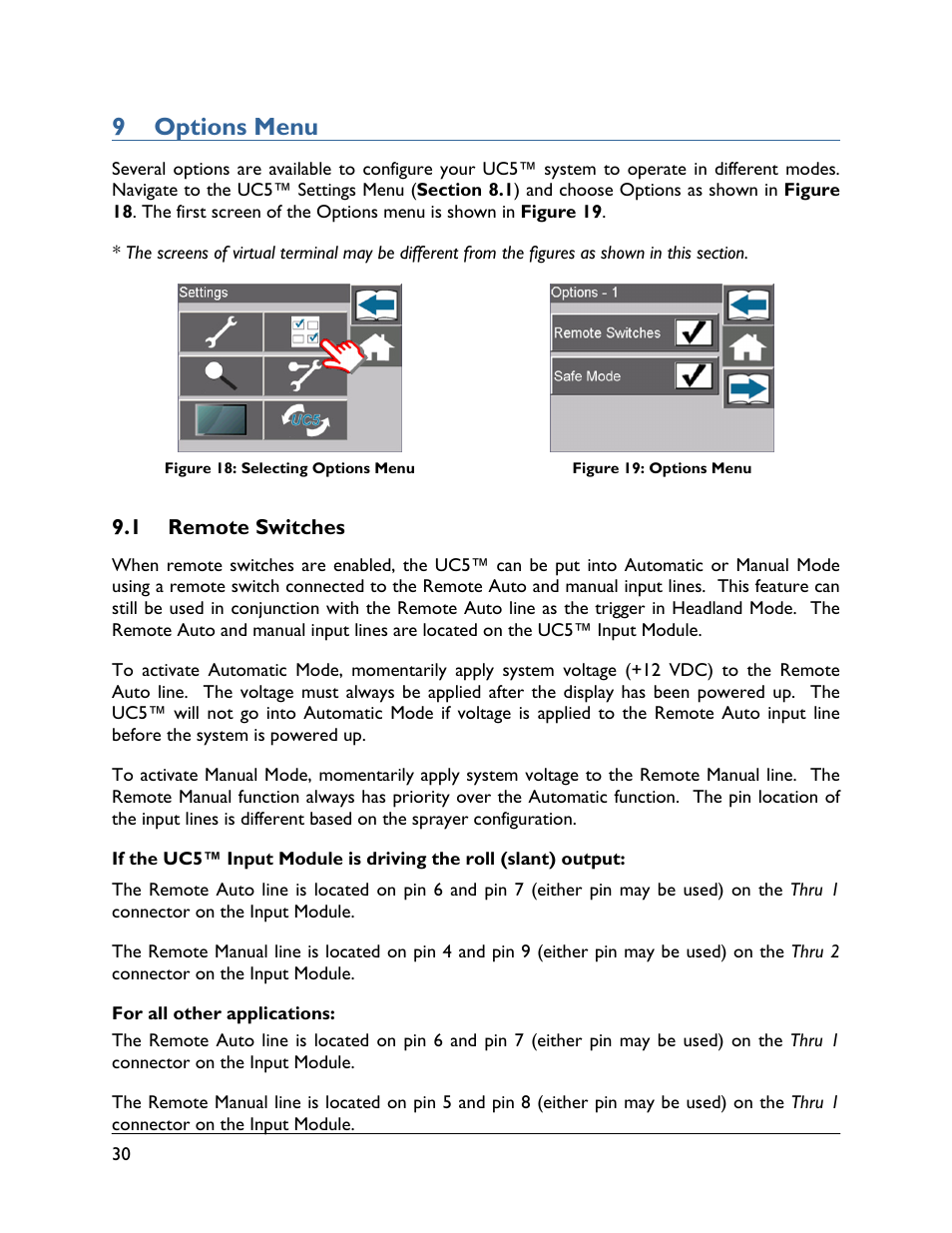 9 options menu, 1 remote switches | NORAC UC5-BC-ECHO-VT User Manual | Page 34 / 55