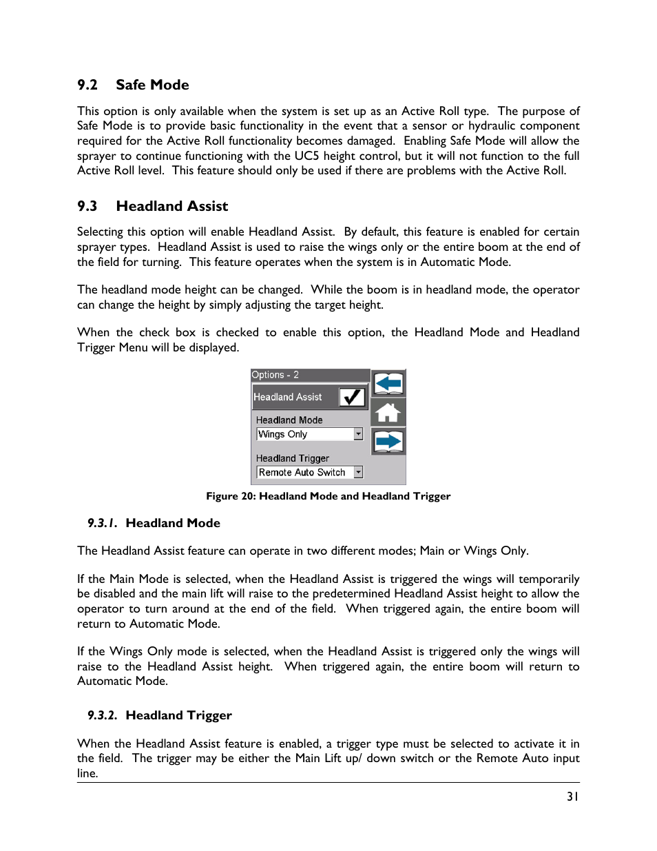 2 safe mode, 3 headland assist, Headland mode | Headland trigger | NORAC UC5-BC-ECHO-VT User Manual | Page 35 / 55