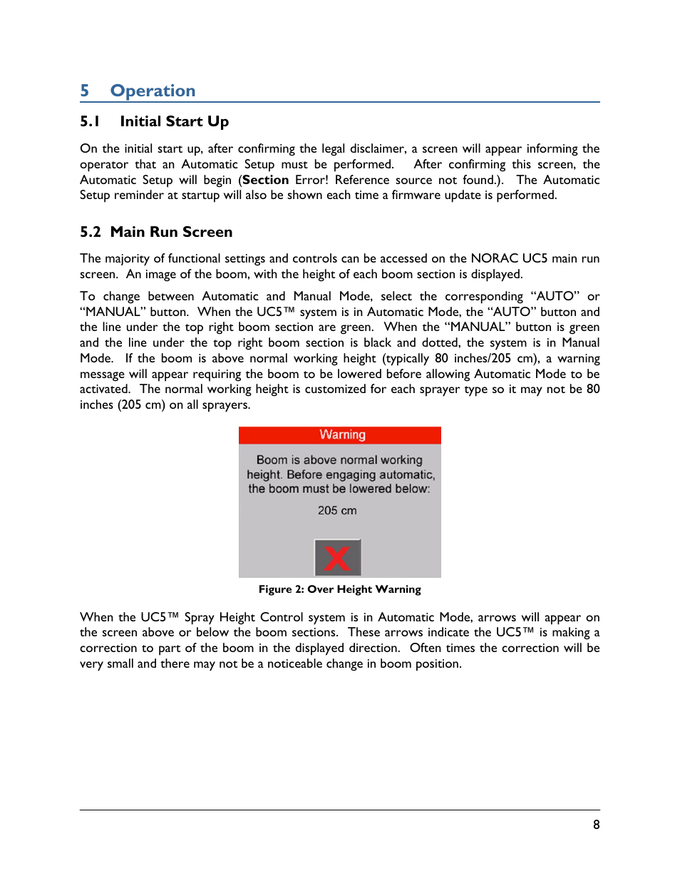 5 operation, 1 initial start up, 2 main run screen | NORAC UC5-BC-VT User Manual | Page 11 / 24