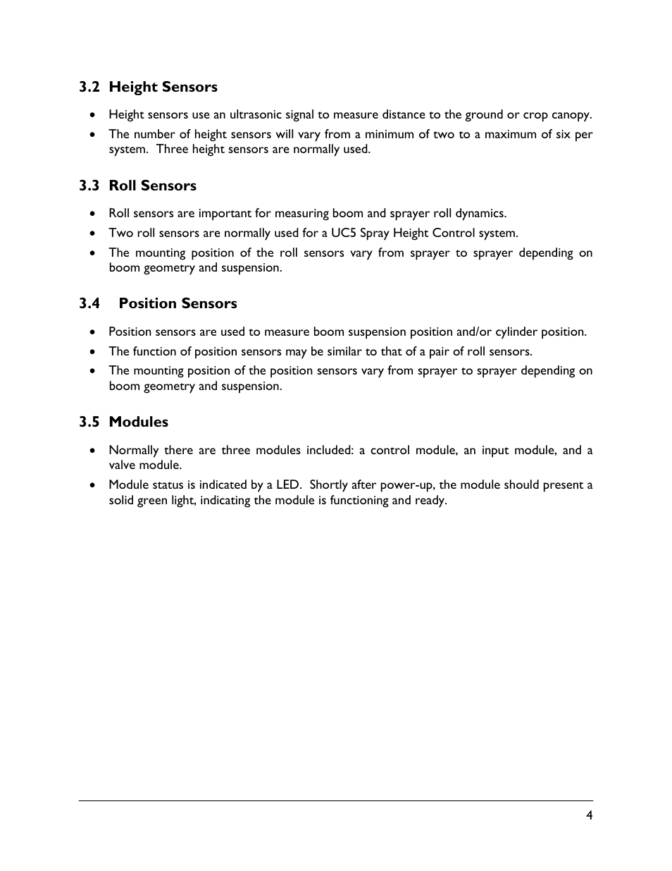 2 height sensors, 3 roll sensors, 4 position sensors | 5 modules | NORAC UC5-BC-VT User Manual | Page 7 / 24
