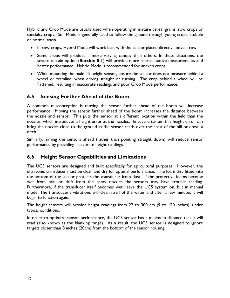 5 sensing further ahead of the boom, 6 height sensor capabilities and limitations | NORAC UC5-BC-AL Manual User Manual | Page 16 / 56
