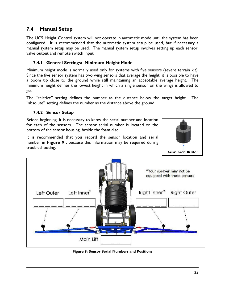 4 manual setup, 1 general settings: minimum height mode, 2 sensor setup | NORAC UC5-BC-AL Manual User Manual | Page 27 / 56