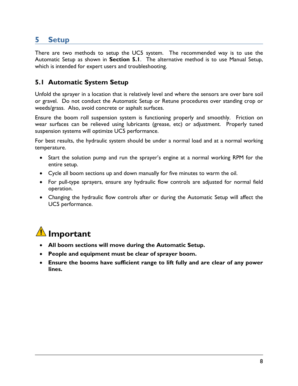 5 setup, 1 automatic system setup, Important | NORAC UC5-BC-AL Quick Guide User Manual | Page 11 / 15
