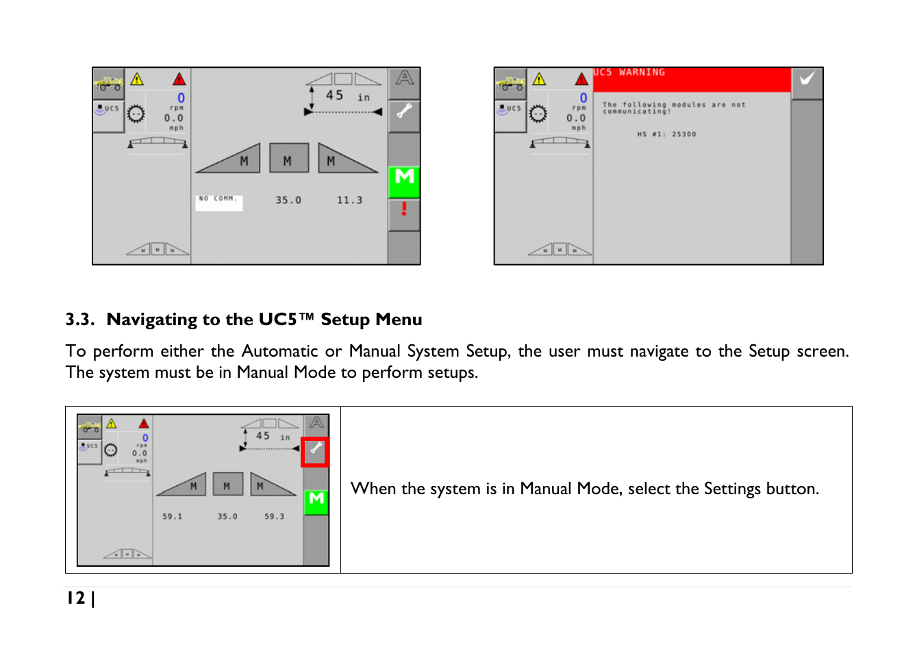 Navigating to the uc5™ setup menu | NORAC UC5-BC-AGCO-RMC User Manual | Page 12 / 56