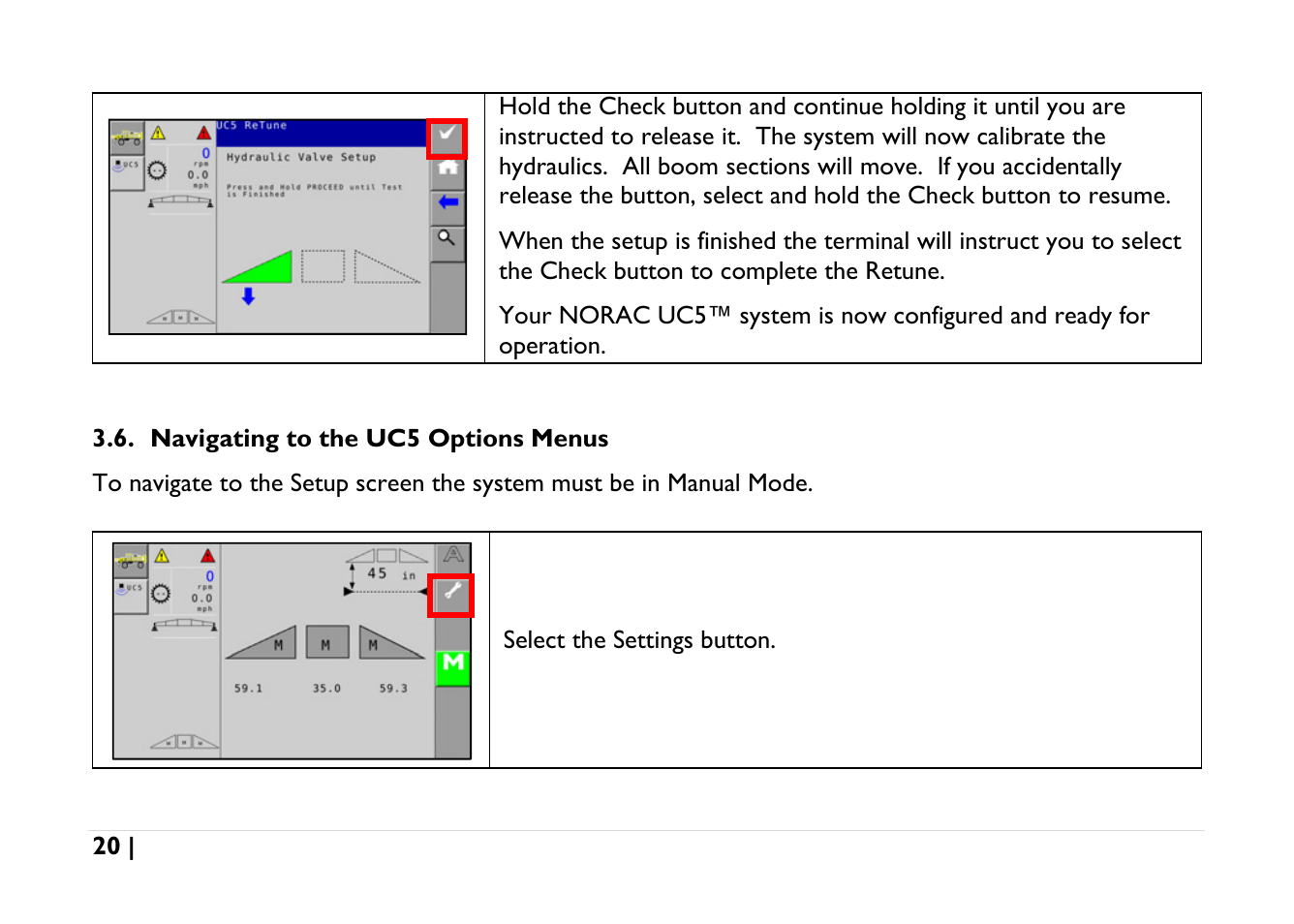 Navigating to the uc5 options menus | NORAC UC5-BC-AGCO-RMC User Manual | Page 20 / 56